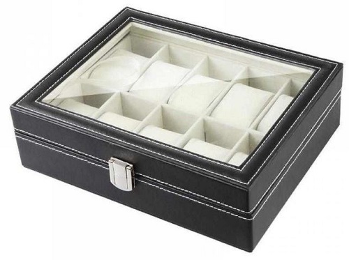 cutie pentru 10 ceasuri de la AndrewKai, din piele ecologica, neagra